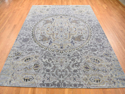 Transitional hand-knotted wool/silk rug in Gray, 9' x 12' — SKU O080451 (view 2)