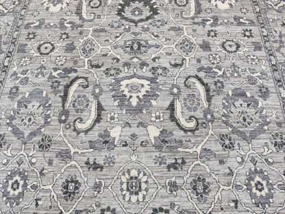 Grey 9'1" x 12'3" Oushak And Peshawar Hand knotted Wool Rug - Sku: O080452