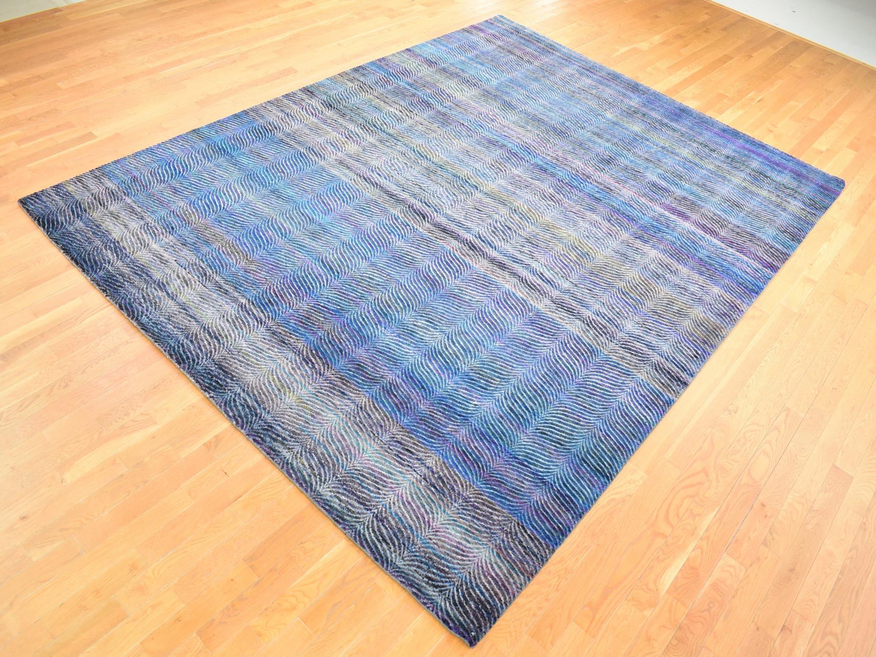 Modern / Contemporary hand-knotted wool/silk rug in Multicolored, 9' x 12'2" — SKU O080453 (view 3)