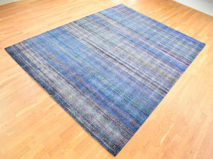 Modern / Contemporary hand-knotted wool/silk rug in Multicolored, 9' x 12'2" — SKU O080453 (view 3)
