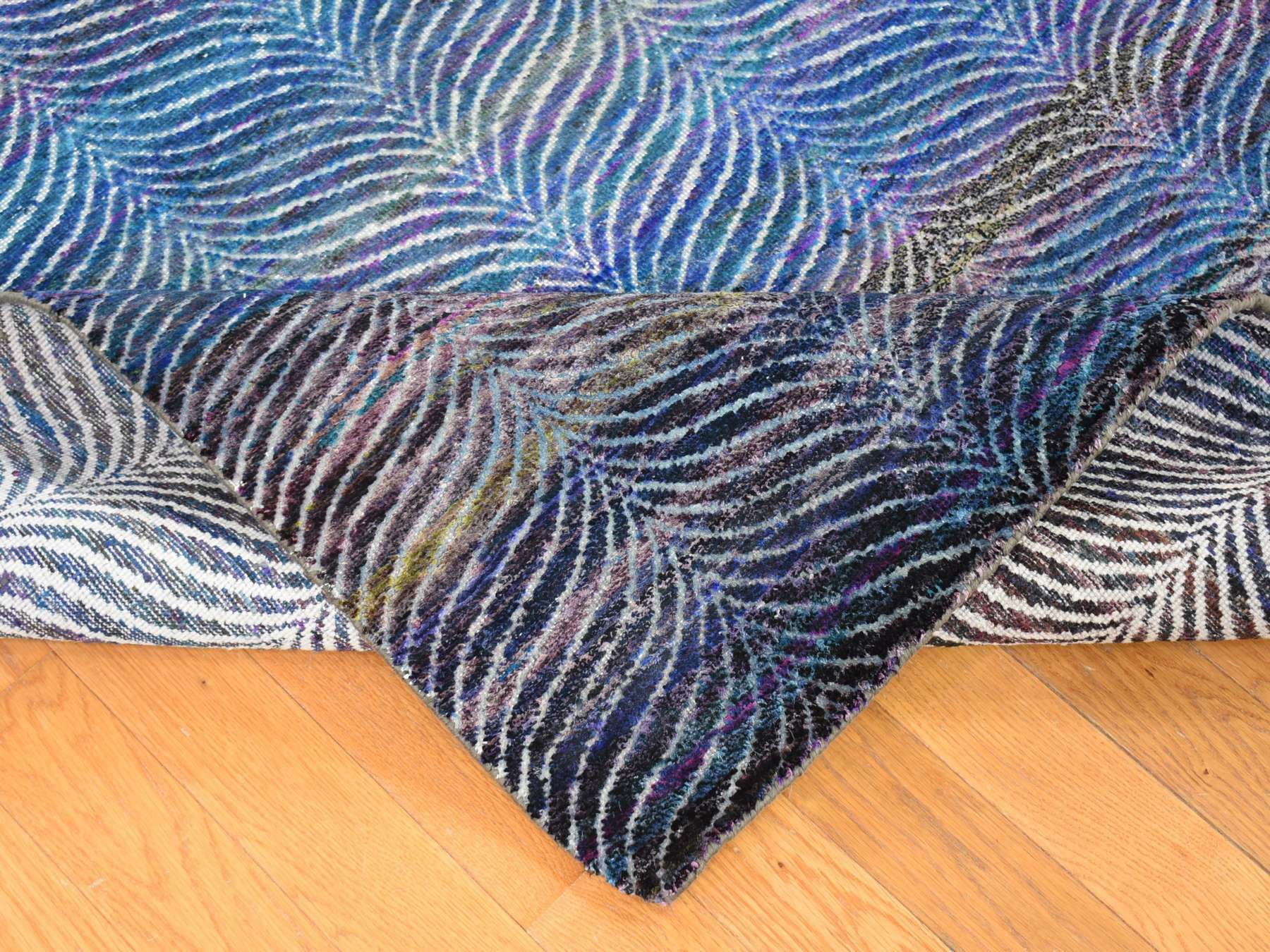 Modern / Contemporary hand-knotted wool/silk rug in Multicolored, 9' x 12'2" — SKU O080453 (view 6)