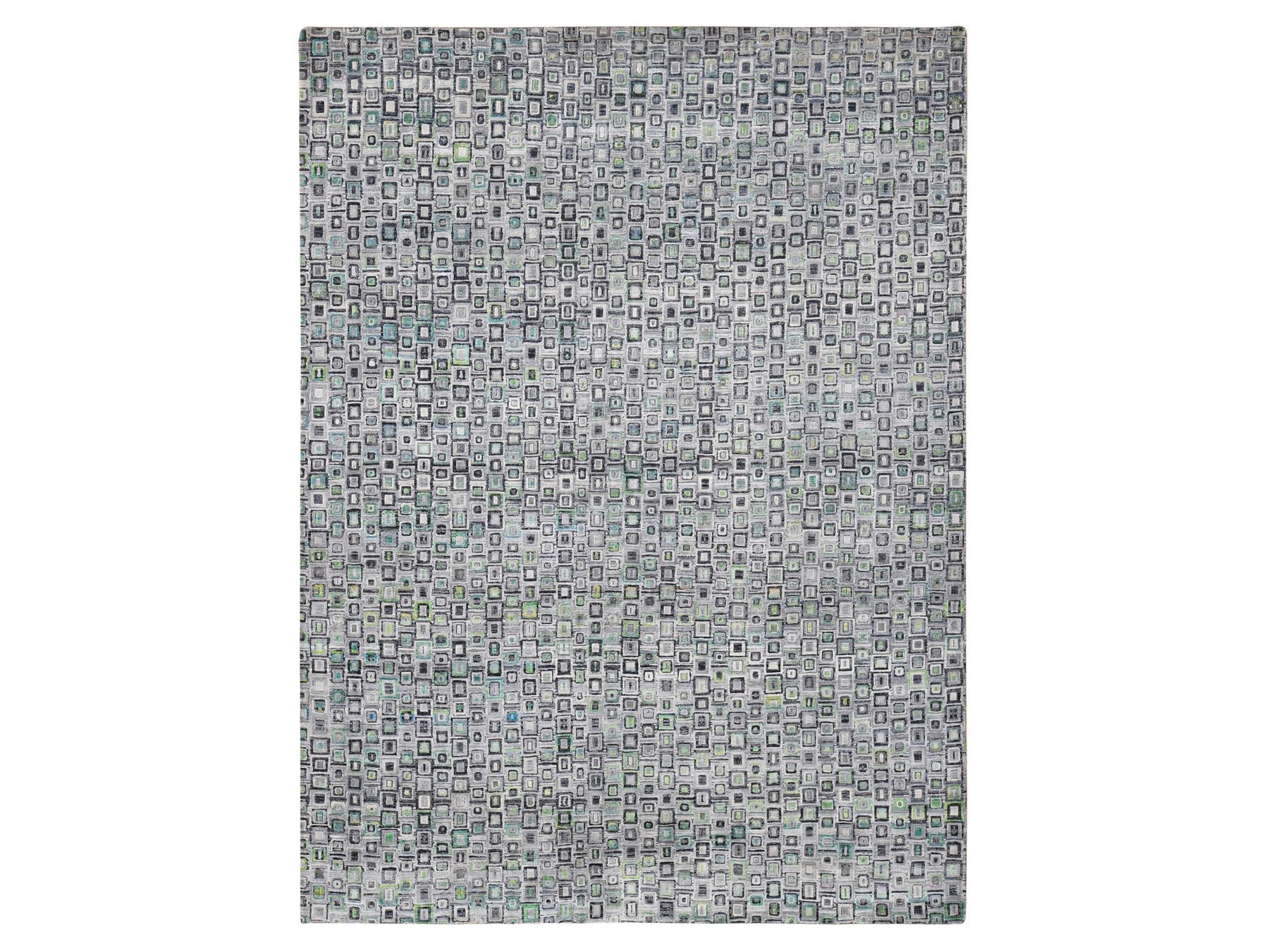 Modern / Contemporary hand-knotted wool/silk rug in Gray, 9' x 12'3" — SKU O080455