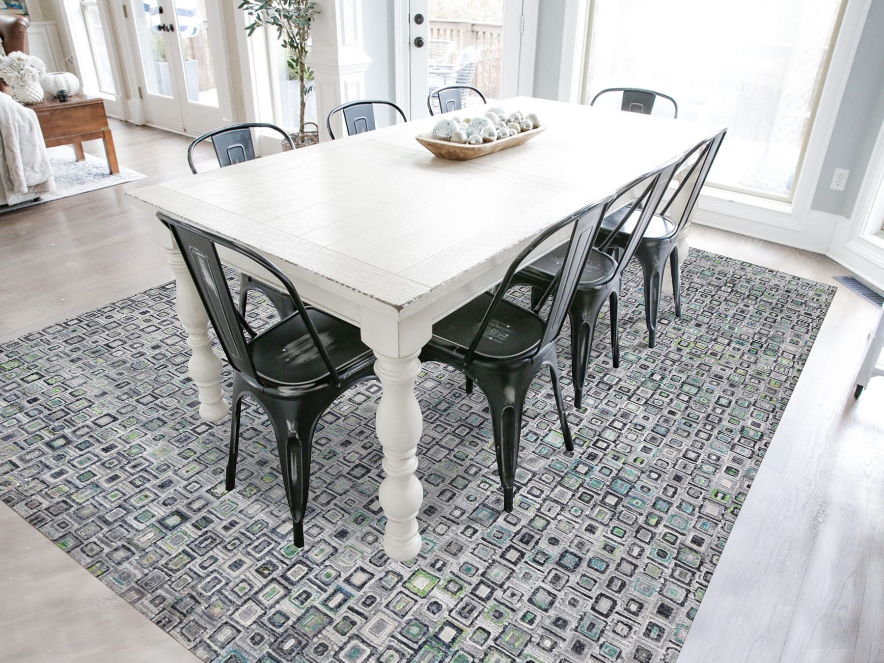 Modern / Contemporary hand-knotted wool/silk rug in Gray, 9' x 12'3" — SKU O080455 (view 2)
