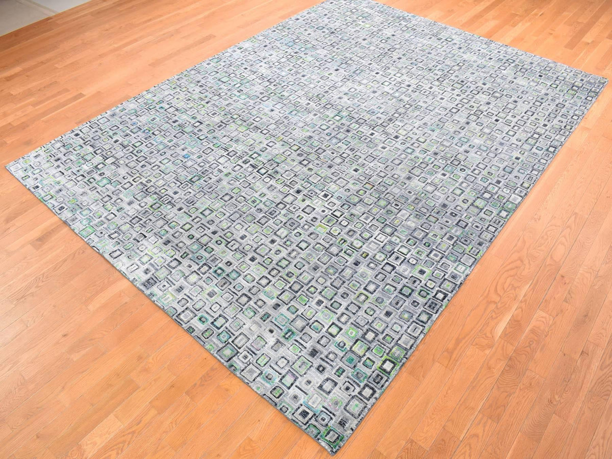 Modern / Contemporary hand-knotted wool/silk rug in Gray, 9' x 12'3" — SKU O080455 (view 4)