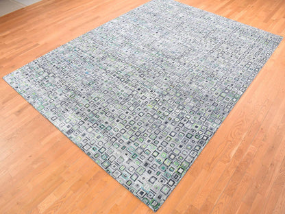 Modern / Contemporary hand-knotted wool/silk rug in Gray, 9' x 12'3" — SKU O080455 (view 4)