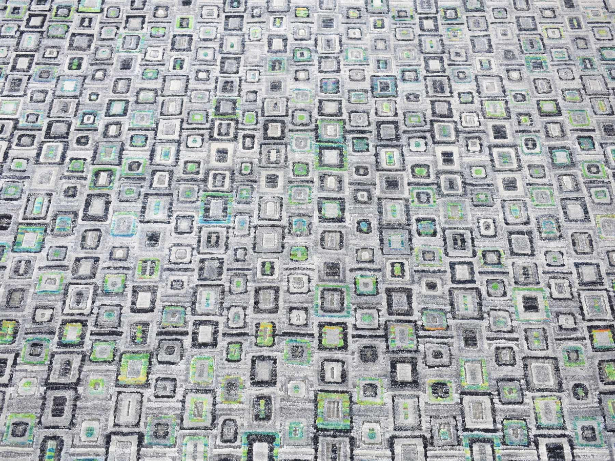 Modern / Contemporary hand-knotted wool/silk rug in Gray, 9' x 12'3" — SKU O080455 (view 9)
