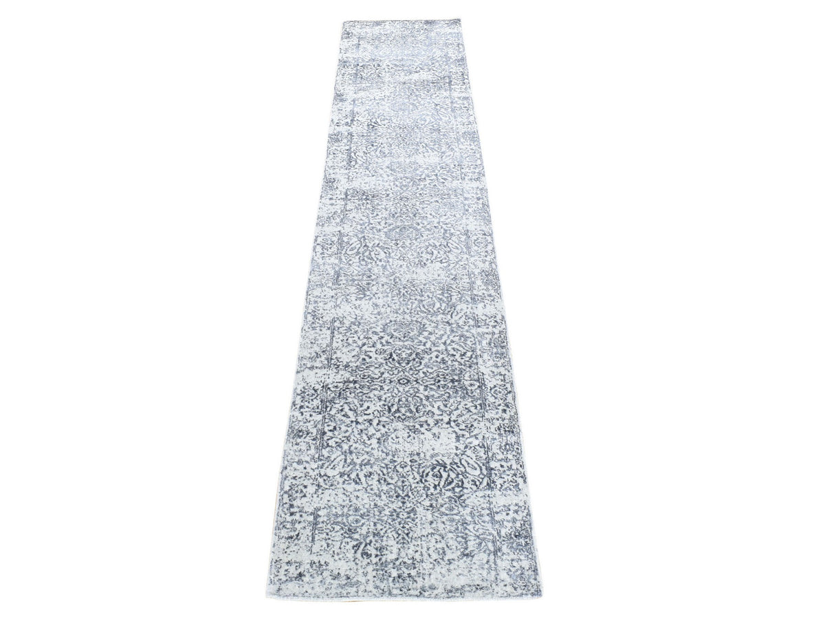 Modern / Contemporary hand-knotted wool/silk runner in Gray, 2'5" x 12' — SKU O080458