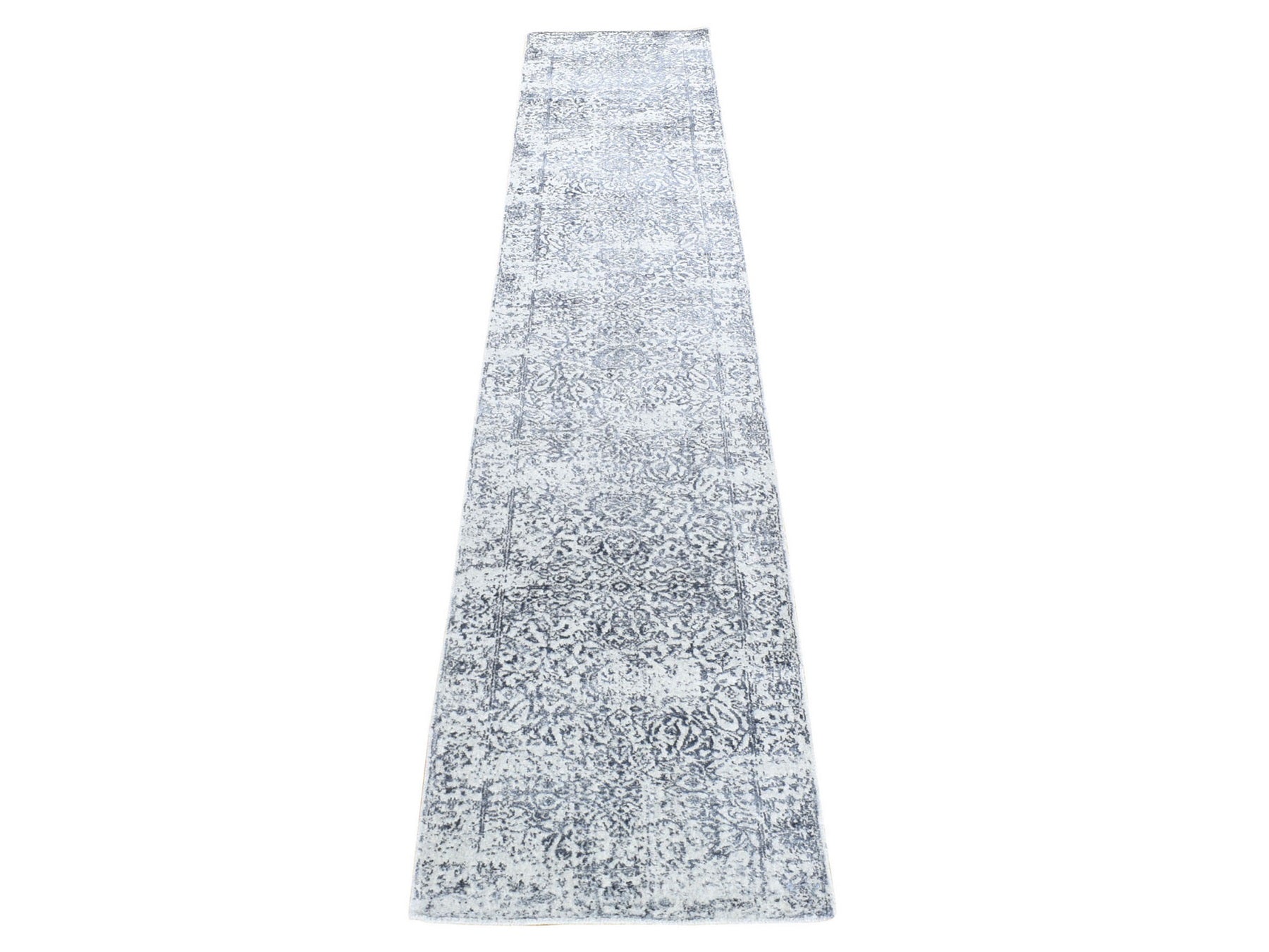 Modern / Contemporary hand-knotted wool/silk runner in Gray, 2'5" x 12' — SKU O080458