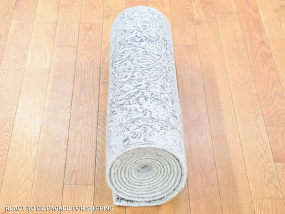 Modern / Contemporary hand-knotted wool/silk runner in Gray, 2'5" x 12' — SKU O080458 (view 4)