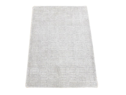 Grey 2'0" x 3'1" Modern / Contemporary Handloom Wool Rug - Sku: O080461