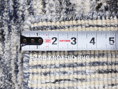 Modern / Contemporary hand-knotted wool/silk rug in Ivory, 1'10" x 2' — SKU O080470 (view 6)