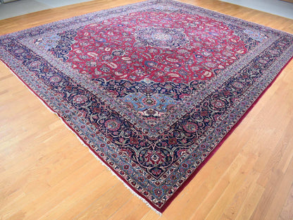 Kashan Persian hand-knotted wool rug in Red & Navy Blue, 14'2" x 17'2" — SKU O080502 (view 3)