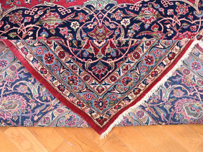 Kashan Persian hand-knotted wool rug in Red & Navy Blue, 14'2" x 17'2" — SKU O080502 (view 6)