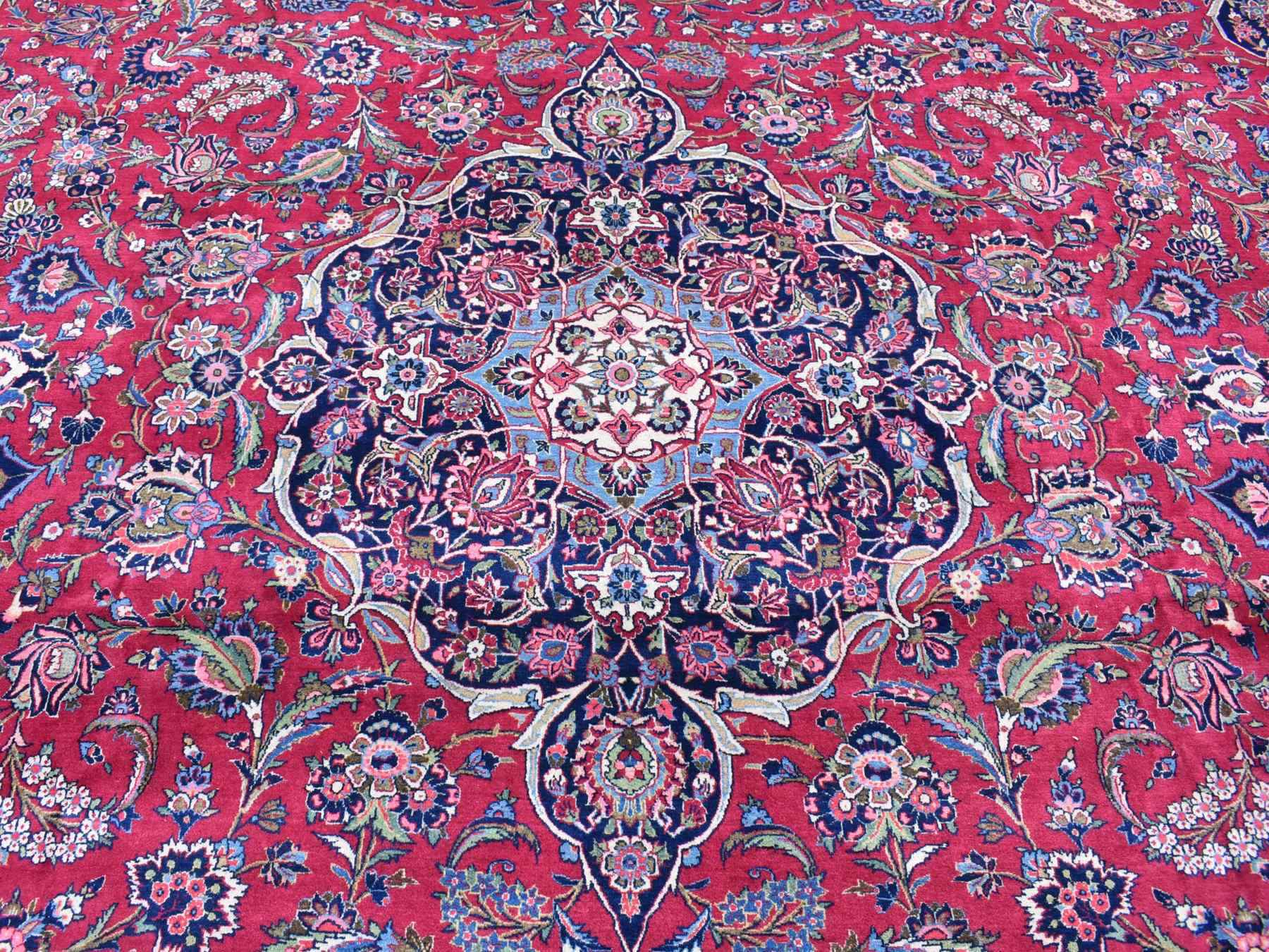Kashan Persian hand-knotted wool rug in Red & Navy Blue, 14'2" x 17'2" — SKU O080502 (view 8)