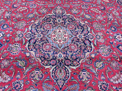 Kashan Persian hand-knotted wool rug in Red & Navy Blue, 14'2" x 17'2" — SKU O080502 (view 8)