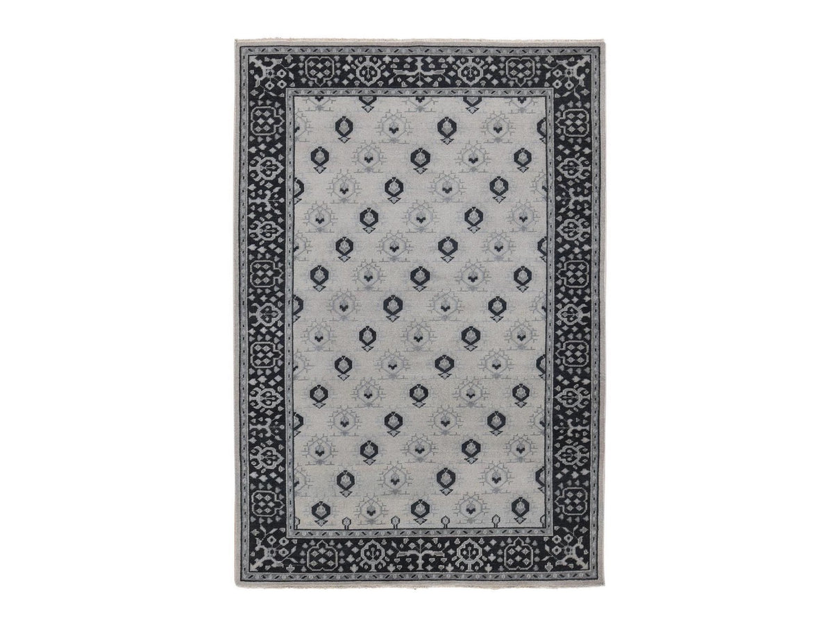 Oushak hand-knotted wool rug in Ivory & Black, 6' x 9' — SKU O080504