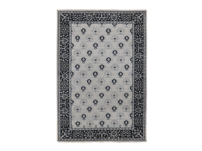 Oushak hand-knotted wool rug in Ivory & Black, 6' x 9' — SKU O080504