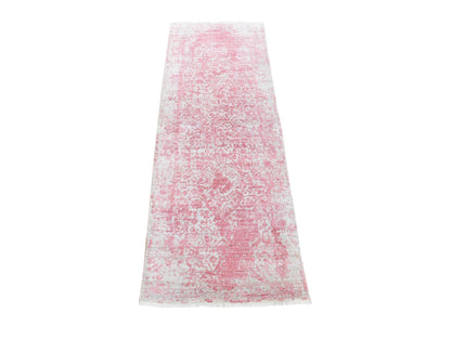 Transitional hand-knotted wool/silk runner in Pink, 2'6" x 7'9" — SKU O080509