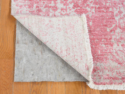 Transitional hand-knotted wool/silk runner in Pink, 2'6" x 7'9" — SKU O080509 (view 2)
