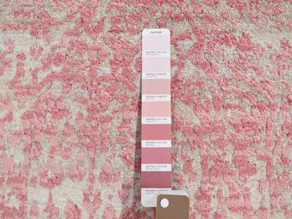 Transitional hand-knotted wool/silk runner in Pink, 2'6" x 7'9" — SKU O080509 (view 3)