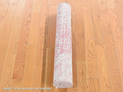 Transitional hand-knotted wool/silk runner in Pink, 2'6" x 7'9" — SKU O080509 (view 4)