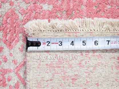 Transitional hand-knotted wool/silk runner in Pink, 2'6" x 7'9" — SKU O080509 (view 6)