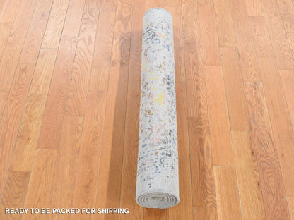 Modern / Contemporary hand-knotted wool/silk rug in Ivory, 3' x 5' — SKU O080514 (view 4)