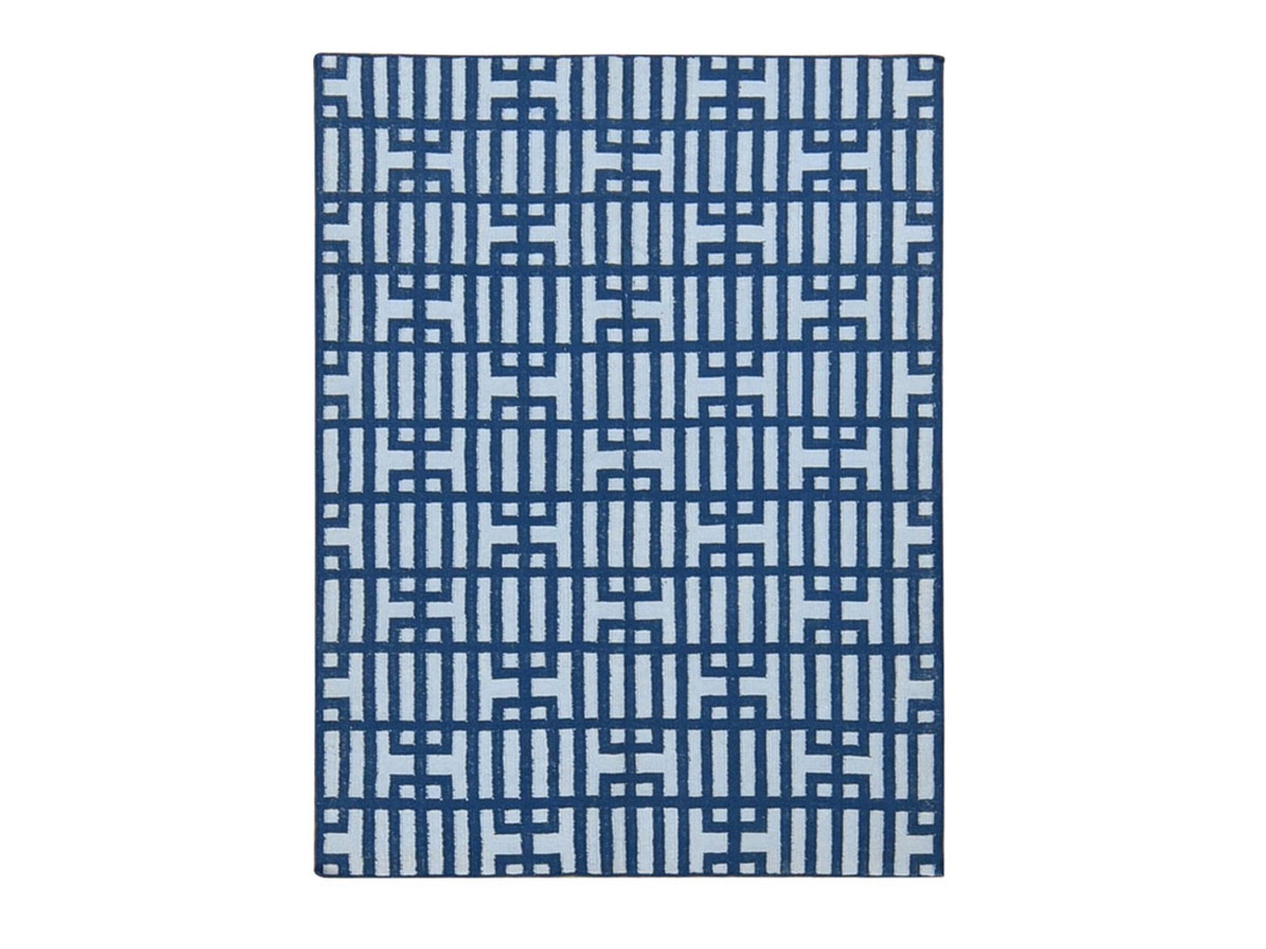 Kilim Flat-Weave hand-knotted wool rug in Blue, 5'2" x 7' — SKU O080533