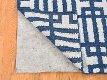 Blue 5'2" x 7'0" Flat Weave Hand woven Wool Rug - Sku: O080533