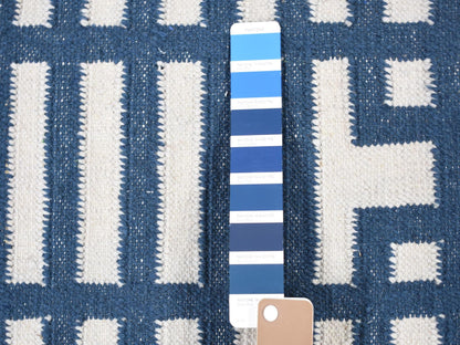 Kilim Flat-Weave hand-knotted wool rug in Blue, 5'2" x 7' — SKU O080533 (view 4)