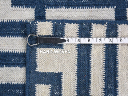 Blue 5'2" x 7'0" Flat Weave Hand woven Wool Rug - Sku: O080533