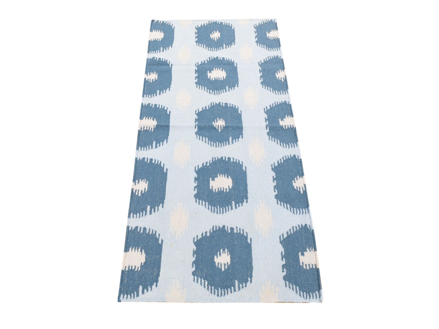 Blue 2'5" x 6'0" Flatweave / Kilim Hand woven Wool Rug - Sku: O080535