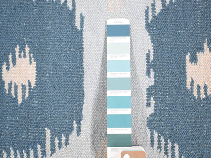 Blue 2'5" x 6'0" Flat Weave Hand woven Wool Rug - Sku: O080535