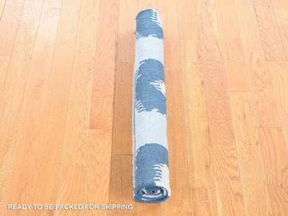 Blue 2'5" x 6'0" Flat Weave Hand woven Wool Rug - Sku: O080535