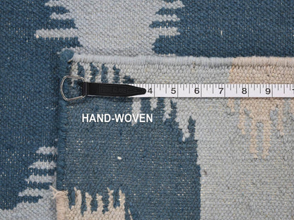 Blue 2'5" x 6'0" Flat Weave Hand woven Wool Rug - Sku: O080535