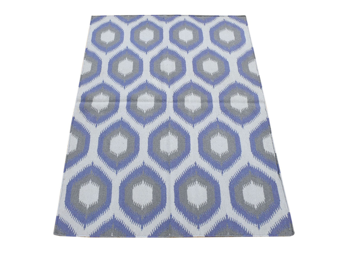 Kilim Flat-Weave hand-knotted wool rug in Gray, 4'2" x 6' — SKU O080541
