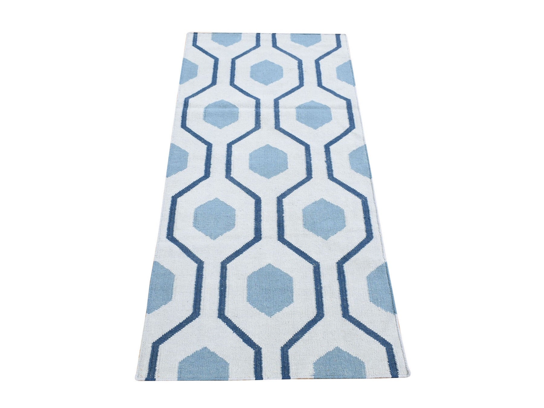 Kilim Flat-Weave hand-knotted wool runner in Ivory, 2'7" x 6' — SKU O080542