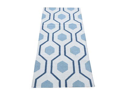 Kilim Flat-Weave hand-knotted wool runner in Ivory, 2'7" x 6' — SKU O080542