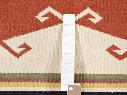 Ivory 5'2" x 7'0" Flat Weave Hand woven Wool Rug - Sku: O080545