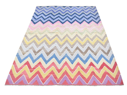 Pink 8'0" x 10'0" Flatweave / Kilim Hand woven Wool Rug - Sku: O080550
