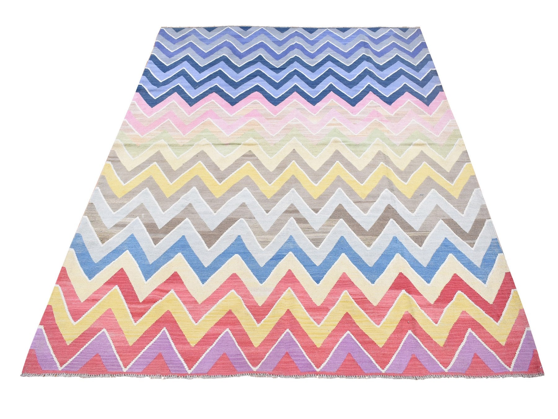 Kilim Flat-Weave hand-knotted wool rug in Pink, 8' x 10' — SKU O080550