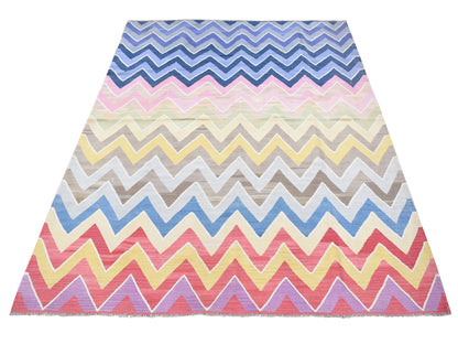 Pink 7'1" x 10'1" Flatweave / Kilim Hand woven Wool Rug - Sku: O080551