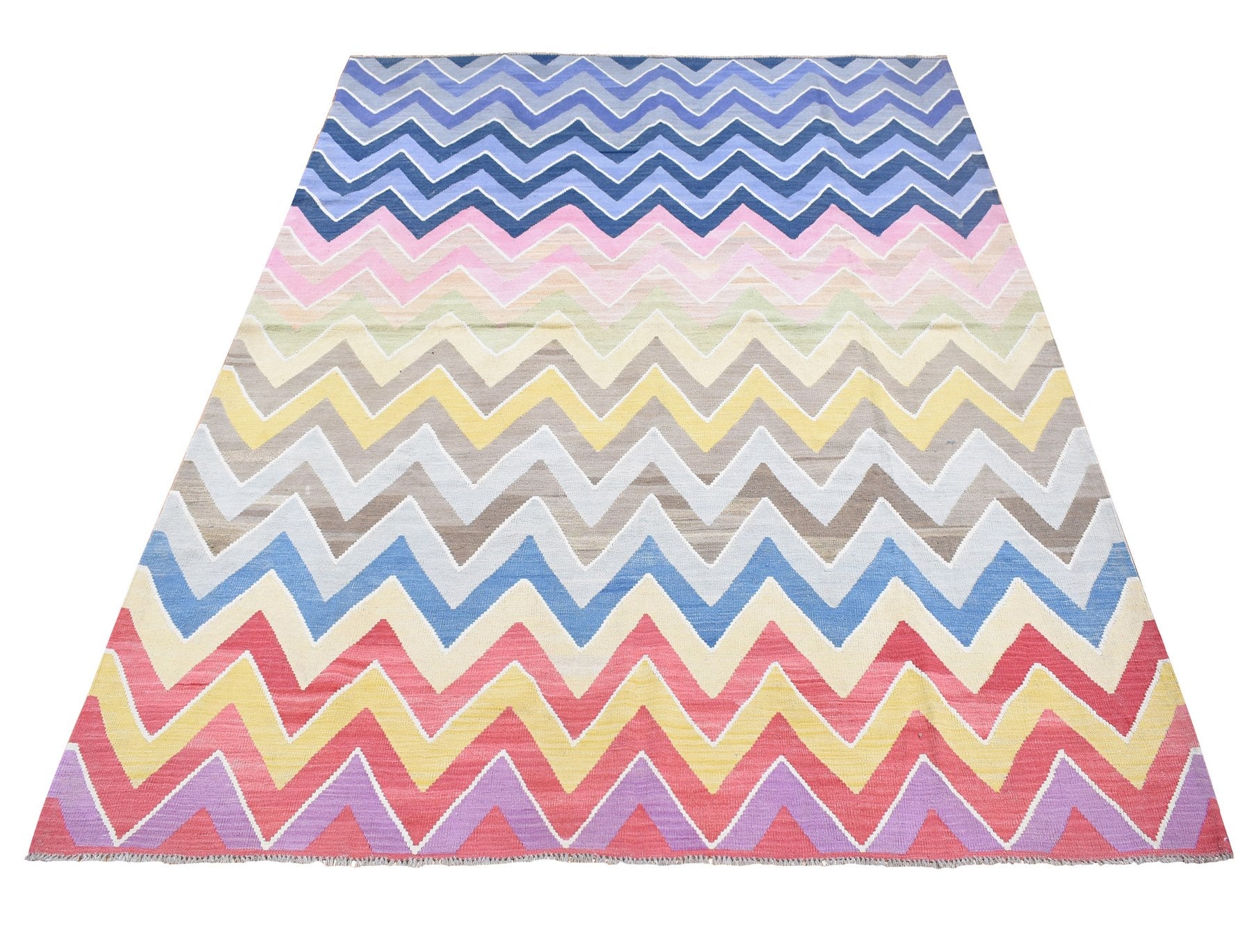 Kilim Flat-Weave hand-knotted wool rug in Pink, 7'1" x 10'1" — SKU O080551