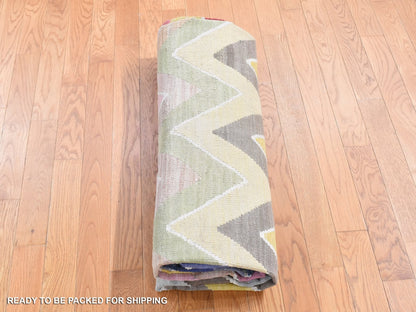 Pink 7'1" x 10'1" Flatweave / Kilim Hand woven Wool Rug - Sku: O080551