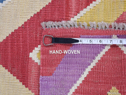 Pink 7'1" x 10'1" Flatweave / Kilim Hand woven Wool Rug - Sku: O080551