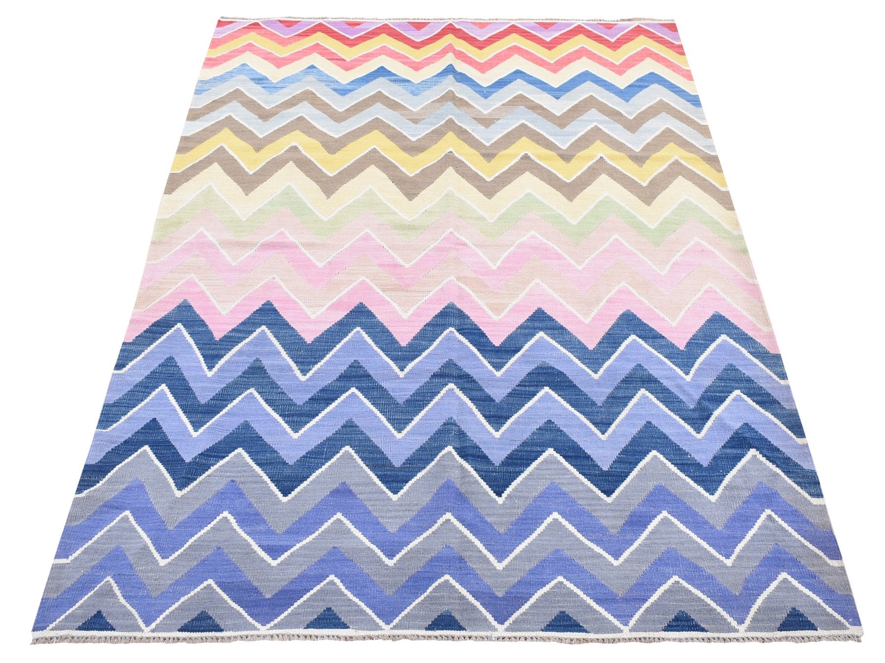 Kilim Flat-Weave hand-knotted wool rug in Pink, 5'8" x 7'10" — SKU O080552