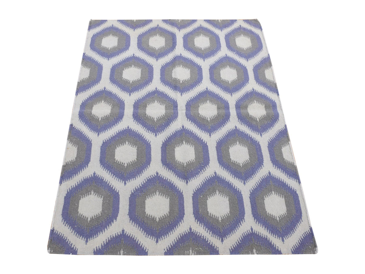 Kilim Flat-Weave hand-knotted wool rug in Gray, 4' x 6' — SKU O080557