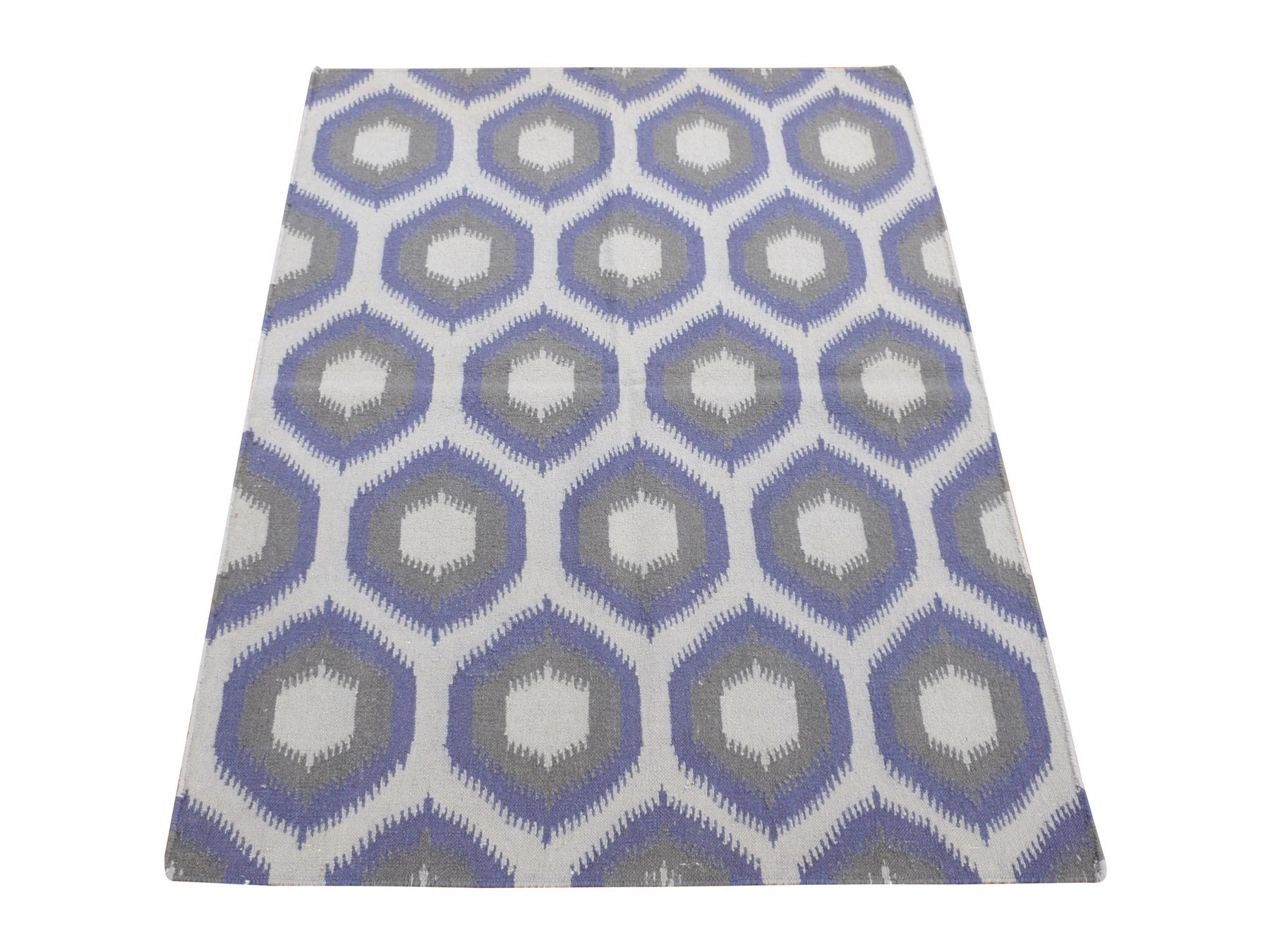 Kilim Flat-Weave hand-knotted wool rug in Gray, 4' x 6' — SKU O080557