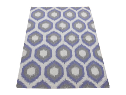 Kilim Flat-Weave hand-knotted wool rug in Gray, 4' x 6' — SKU O080557
