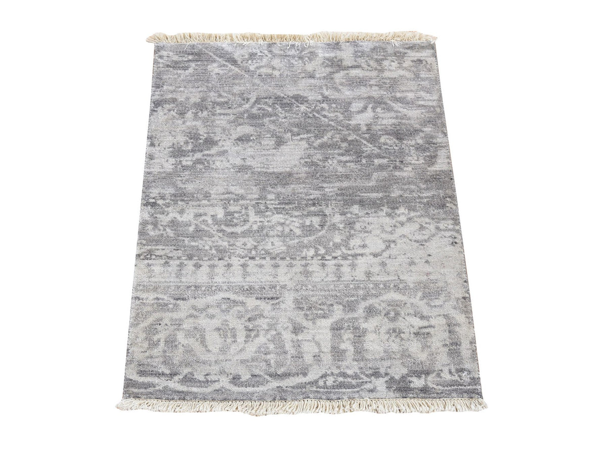Modern / Contemporary hand-knotted silk rug in Gray, 2' x 3' — SKU O080558